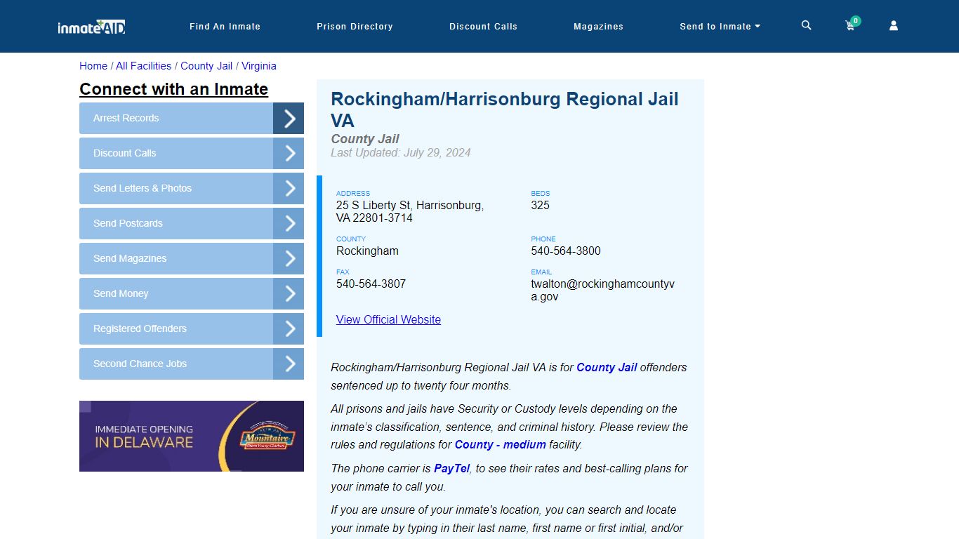 Rockingham/Harrisonburg Regional Jail VA - Inmate Locator