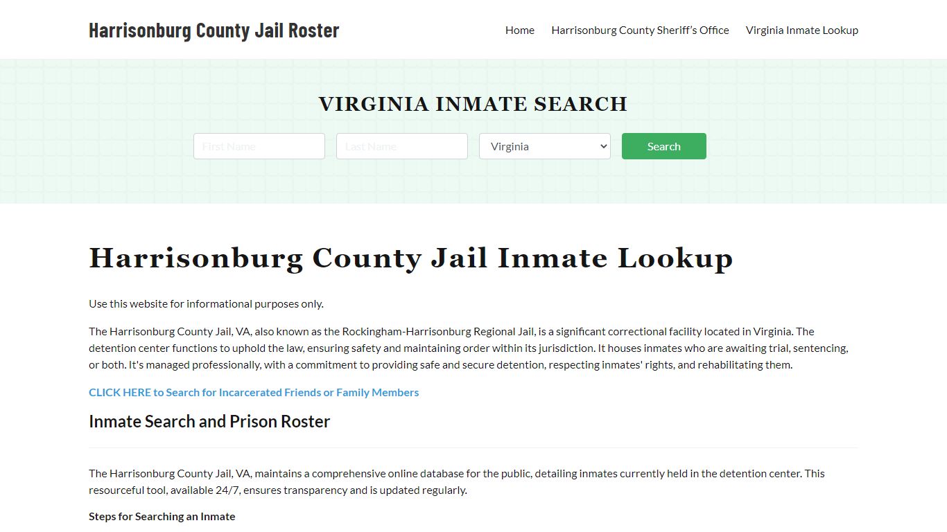 Harrisonburg County Jail Roster Lookup, VA, Inmate Search